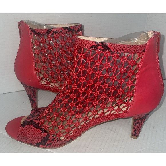 Ashro Booties 11M Heels‎ Snakeskin Mesh Zip Back Kitten Heel Dressy Shoe - Picture 9 of 15